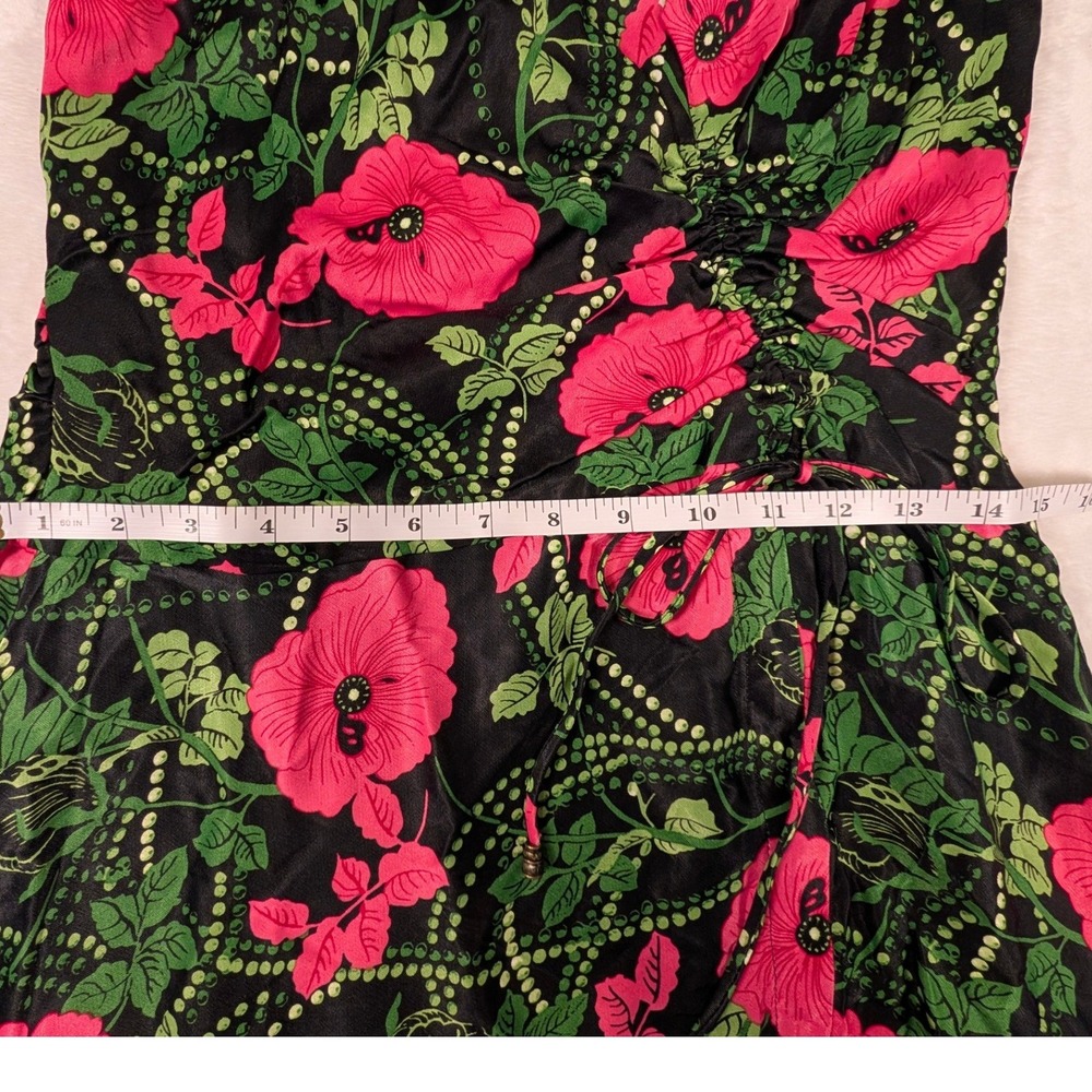 Maeve by Anthropologie Floral V-Neck Ruched Maxi Dress Black Pink Size 4 Slit - Picture 7 of 9
